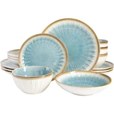 Embossed Double Bowl Dinnerware Set Service for 4 Stoneware Dinner Service Sets