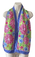 Vintage Lilly Pulitzer Floral Silk Scarf 2005 Ford Breast Cancer Awareness Blue
