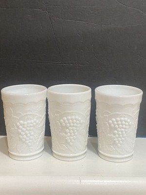 Set Of 3 Vintage Imperial Glass White Milk Glass Harvest Grape Tumblers~  