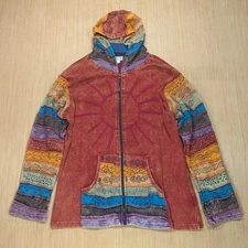 Greater Good Network Hoodie Jacket Colorful Hippie Embroidered Sun Women's XXL