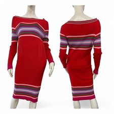 PINKO Vestito abito stretch rosso a costine fantasia righe multicolore Tg M