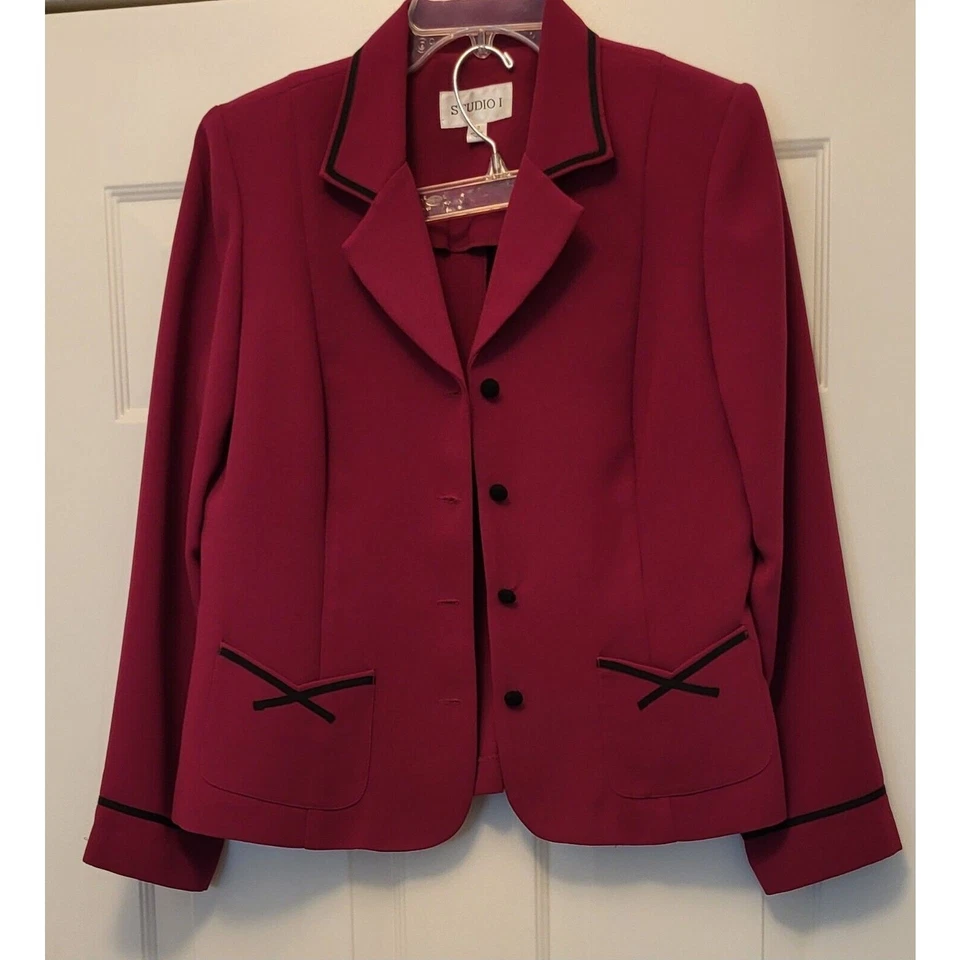 Studio I женщин 2 ПК костюм w/юбка темно-бордовый и черный размер 12 - Изображение 3 из 4
