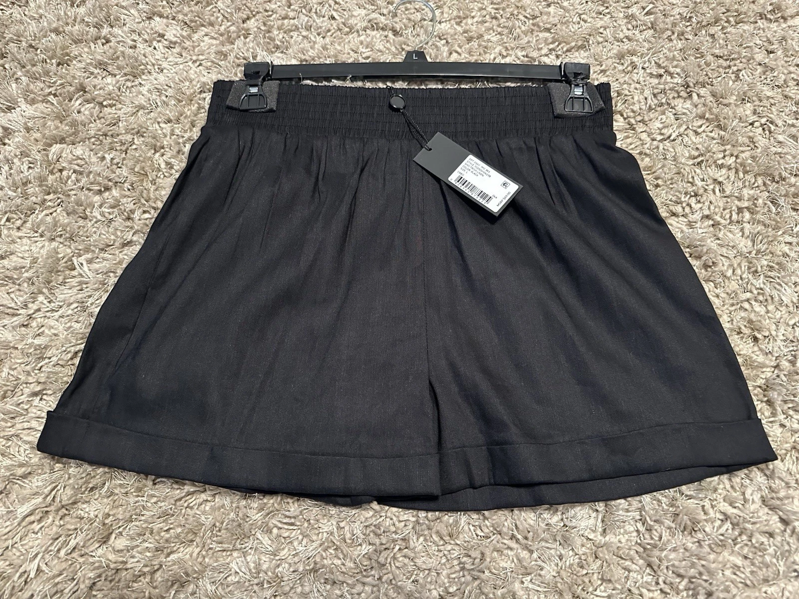 Gianni Bini Trish Black Linen Shorts Size L NWT Elastic Waist Cuffed Hem
