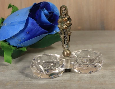 Petit Saleron Double Cristal Moulé Métal Argenté Art Nouveau - Photo 1/4