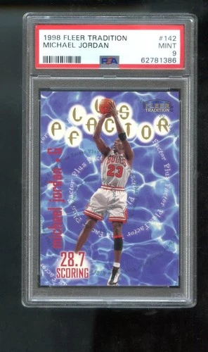 1998-99 Fleer Tradition #142 Michael Jordan Plus Factor PSA 9 Graded Card NBA 98