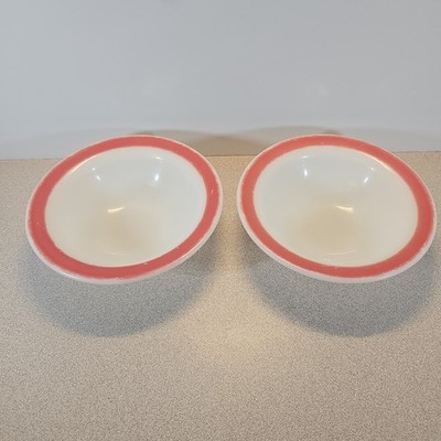 Vintage Pyrex Cereal Bowls with a Pink Flamingo Border Set Of 2, No Stamp, 6.5''