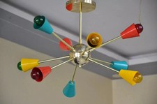 9-Arm Multi-Color Sputnik Chandelier – Mid Century Modern Brass Ceiling Light