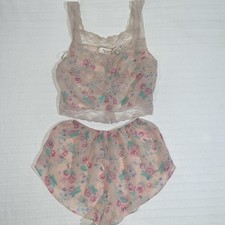 VTG Victoria  s Secret Gold Label Chiffon Lingerie Set Tank  Shorts Size M