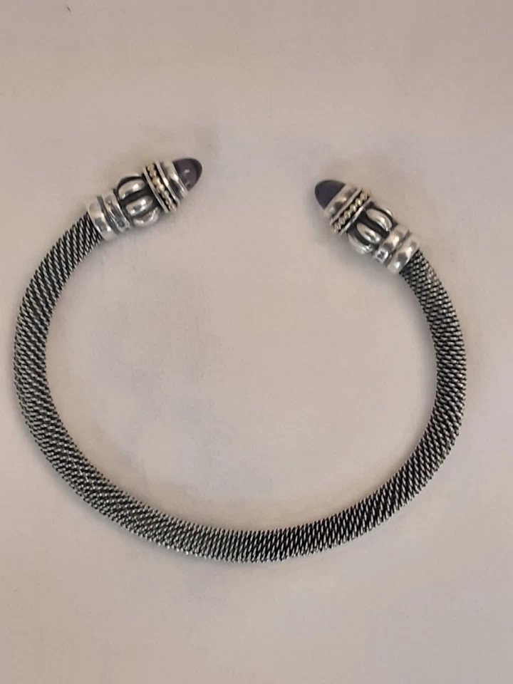 Lagos Amethyst Fluted Mesh Sterling Silver Cuff Bracelet with 18k Gold Beading - Image 2 of 4