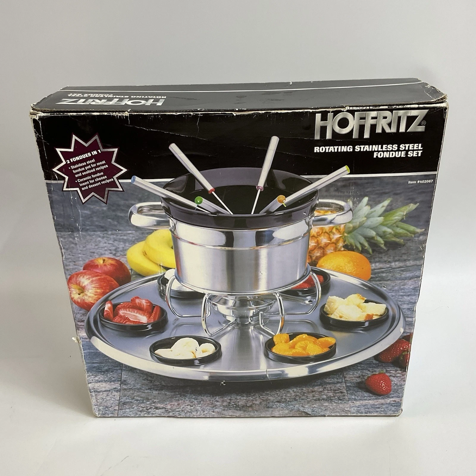 Hoffritz Rotating Stainless Steel Fondue Set w/ Ramekins & Forks - New (B0-21)
Opens in a new window