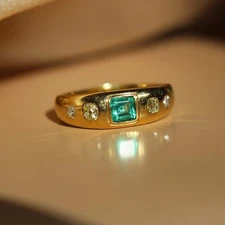 Certified Natural Emerald Ring 14k Solid Yellow Gold Engagement Emerald Ring 