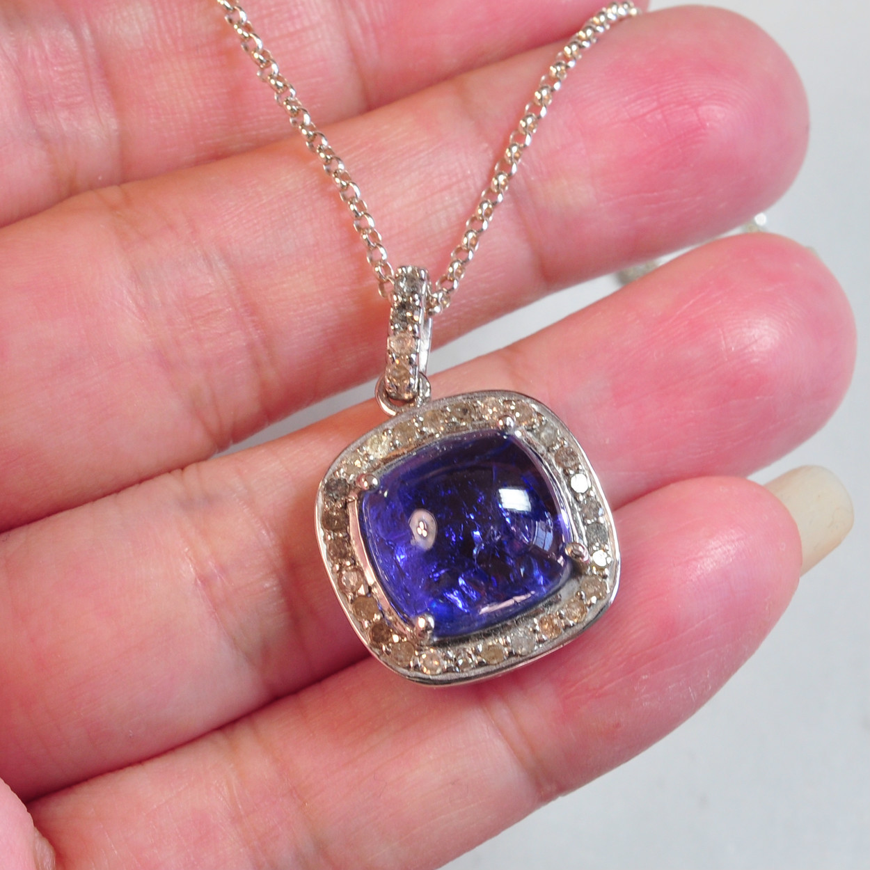 Rhodium Sterling Silver Diamond Tanzanite Pendant Necklace 16" eBay