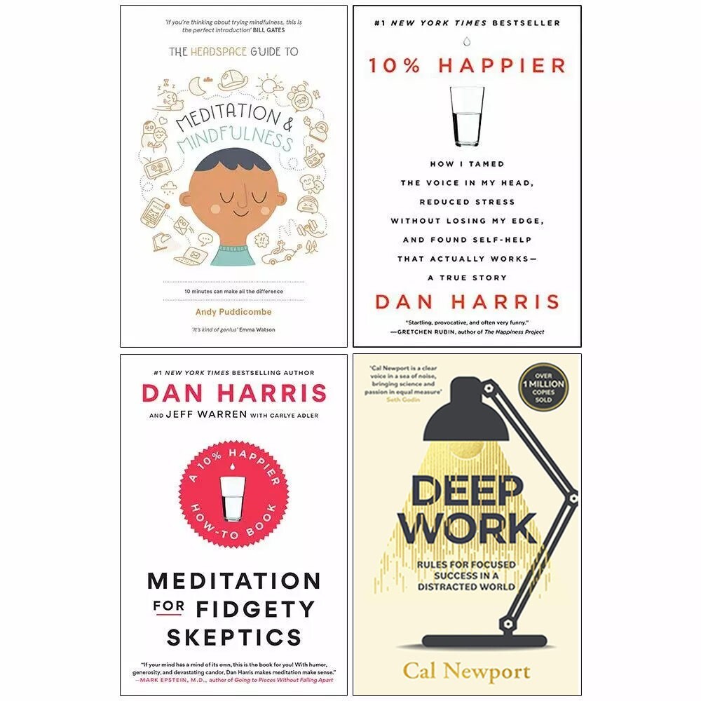 Headspace Guide, 10% Happier, Meditation, Deep Work 4 Books Collection Set NEW