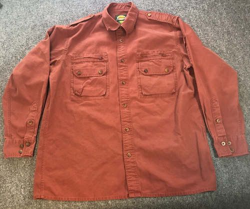 Vintage Cabelas Shirt Mens Large Brick Red Utility Hunting Shoulder Pocket Zip