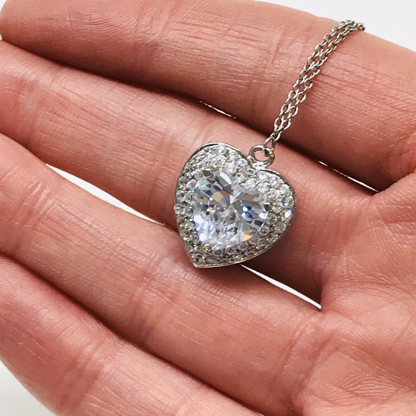 CZ To My Granddaughter Rhodium-Plated Sterling Silver Antiqued Heart Pendant Necklace 18 24x22MM 