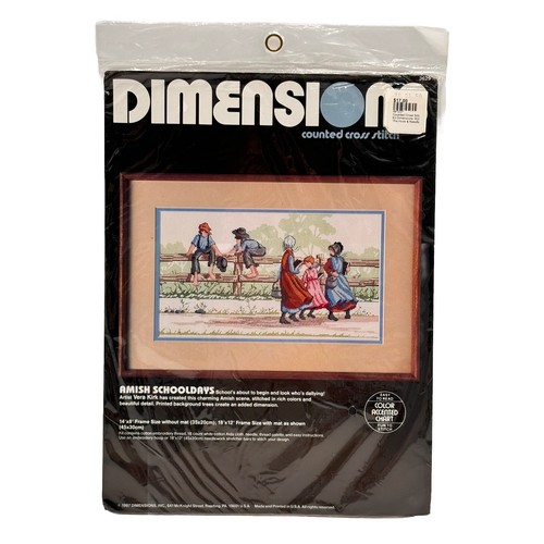 Vtg 1987 Dimensions AMISH SCHOOLDAYS Counted Cross Stitch Kit #3629 Color Chart