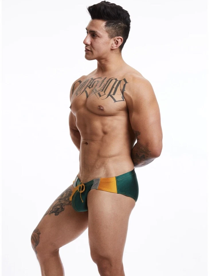 Mens N2N University Spandex Briefs Bikini swimsuit Green Small S - Image 2 of 3