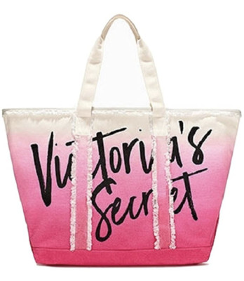 Victoria's Secret Canvas Pink/White Fringe Ombre Tote