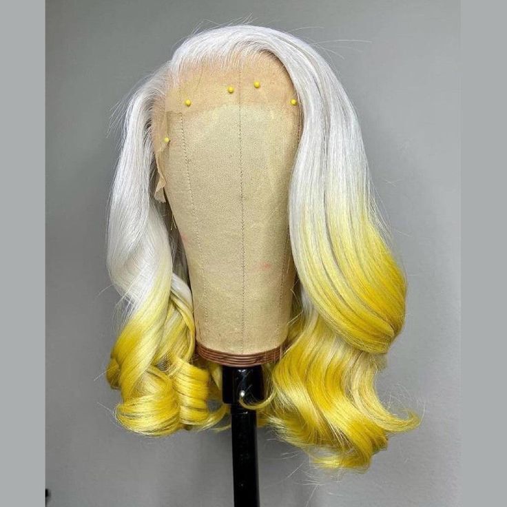 Short Wave Curly White Yellow Lace Front Synthetic Heat Safe  display picture 1