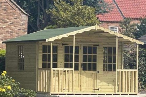 14X12 APEX TIMBER SUMMER HOUSE 4' VERANDA GARDEN ROOM TREATED GARDEN ROOM SHED - Picture 5 of 12