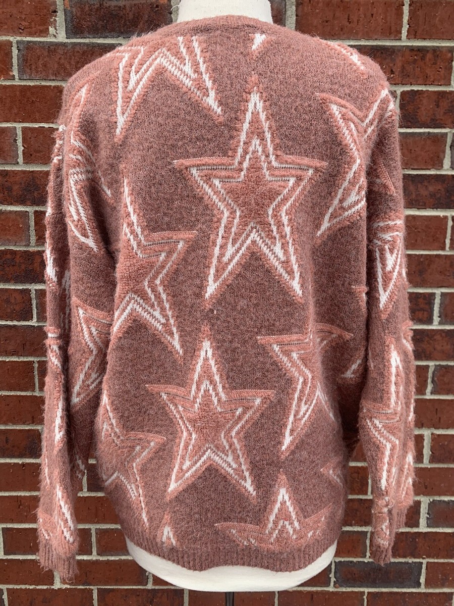 Loved Adored Women's Long Sleeve Sweater Stars Pink Size M EUC