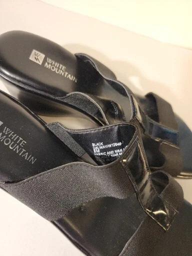 White Mountain Womens Black Leather Galway Wedge Heels Size 8 - Image 4 of 4