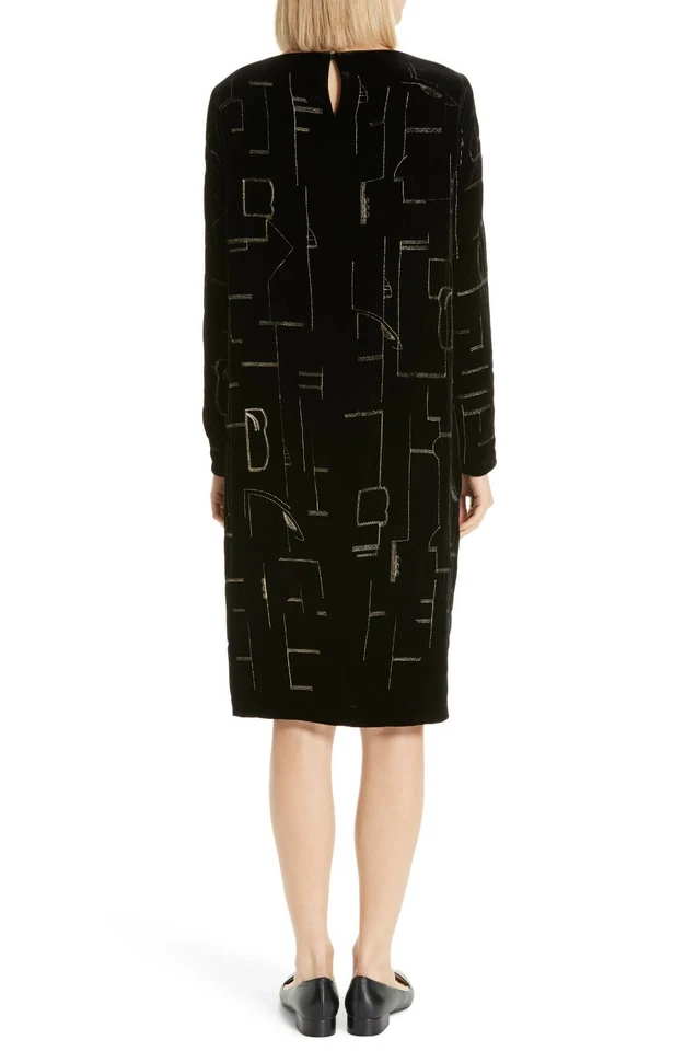 LAFAYETTE 148 Black Gold Embroidered Rich Velvet Cocktail Shift Dress L = 12/14 - Image 2 of 4
