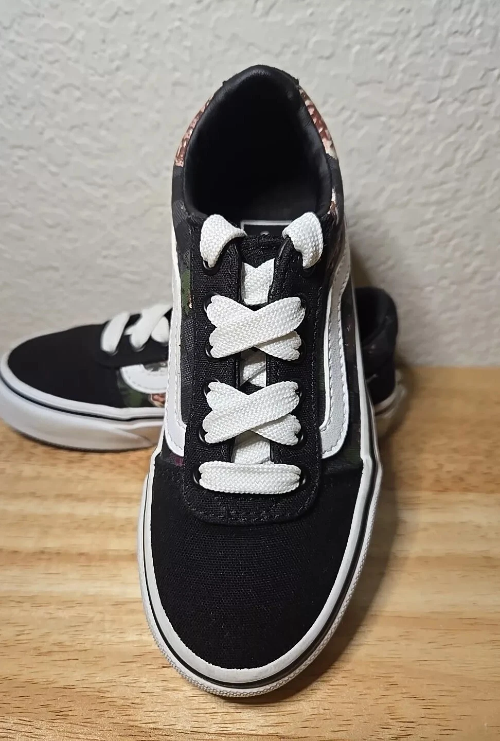 Scarpe da skate basse Vans unisex bambini vecchie Skool nere bianche floreali taglia US 11 Missy