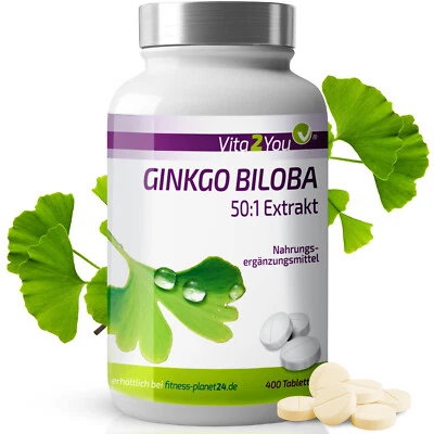 Vita2You Ginkgo Biloba - 400 Comprimidos - Alta Dosis - Extracto de Ginkgo - 3950mg