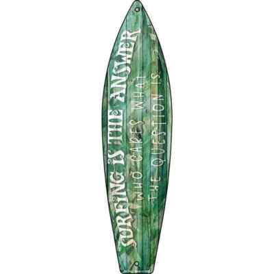 Surfing Is The Answer Metal Surfboard Sign 23''x6'' Plaque Home Door Garage Wall
