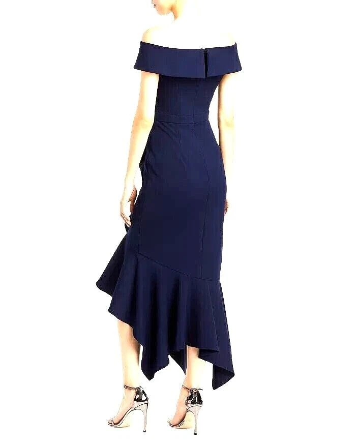 Aqua off the shoulder crepe gown cheap