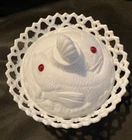 1889 Atterbury Milk Glass Entwined Fish Covered Candy Dish RED EYES 19th Century