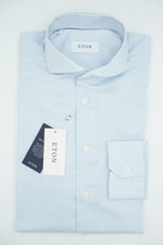 Eton Shirt Fine Twill Stipped Single Cuff Blue Size Slim Fit Size 40 15 3/4