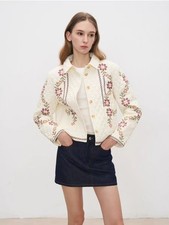 sezane women's Ethnic style embroidery diamond grid quilted jacket