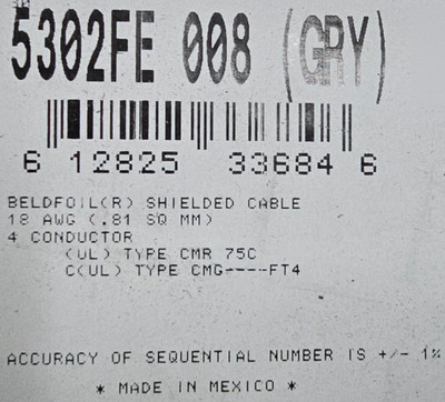 Belden 5302FE 18/4C Shielded Twisted Audio/Speaker/Alarm Cable Riser Gray /50ft
