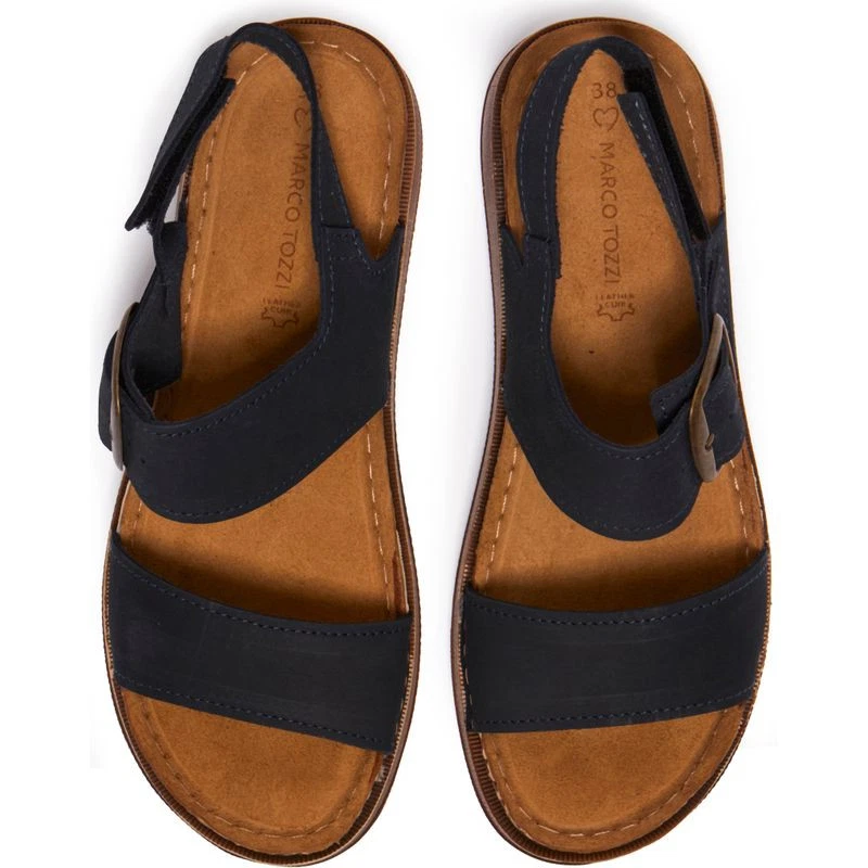 Sandalias planas con hebilla azul Marco Tozzi para mujer Foto 2 de 3