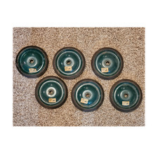 Vintage Pedal Car Wheels Set of 6 Green Metal 5" Made in USA