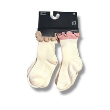 Baby GAP NWT Girls Crew Socks 4-Pack Ruffle Trim Size 2-3Y Ivory Pink Beige