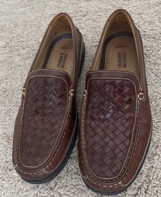 Johnston & Murphy Men's Tidwell Flex 9.5 M Brown Woven Sheepskin Loafers 25-8344