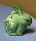FENTON ART GLASS BUNNY RABBIT CHAMELEON GREEN HAND PAINTED SIGNED