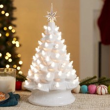Lighted Ceramic Snow White Christmas Tree Table Centerpiece Home Decor 15"