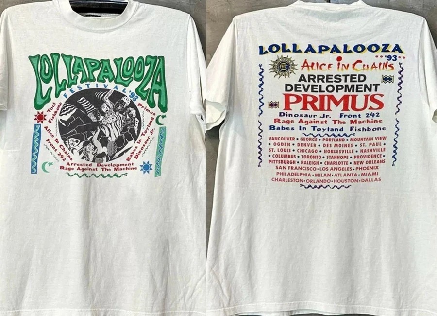 Vtg style Lollapalooza 93 music festival short sleeve white 2 side