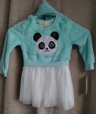 Btween Long Sleeve Dress, With Head Band , Panda  3T