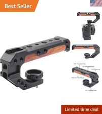 Universal Wooden Camera Handle with 3 Cold Shoes - Fits Most DSLR Cages