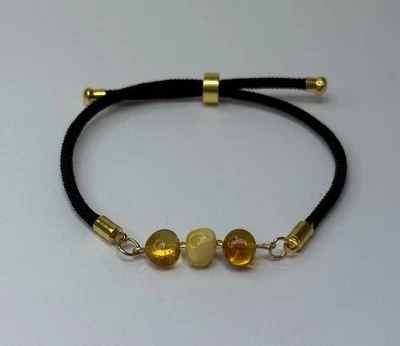 Natural Amber Stone Bracelet.Multicolor Amber Beaded Bracelet ADJUSTABLE Length. - Image 1 of 4