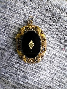 Antique Victorian Jet Black Small Mourning Charm Pendant