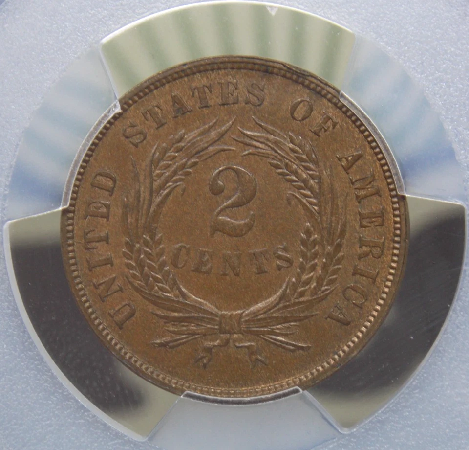 1866 U.S. Two 2 Cent Piece **OBSOLETE** 2c PCGS MS62 BN #820 Uncirculated ECC&C - Image 2 of 4