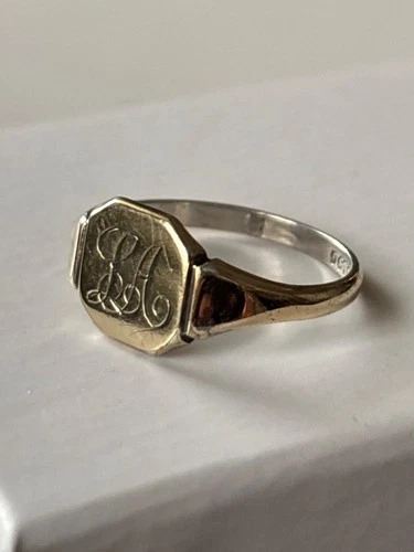 British made Vintage Signet Ring 9k Gold over Sterling size 7