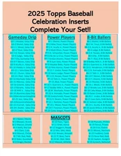 2025 Topps Series 1 Celebration Insert Singles Updated 9/10/25  **Price Drop!!!
