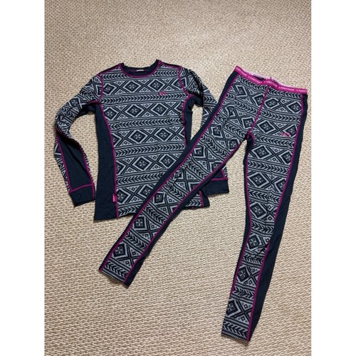 Kari Traa Rose Merino Wool Base Layer Set Navy Pink Fair Isle Nordic Thermal S